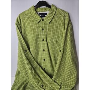 Ex Officio Shirt Mens Large Green Nylon Long Sleeve Chest Pocket Hike Fish